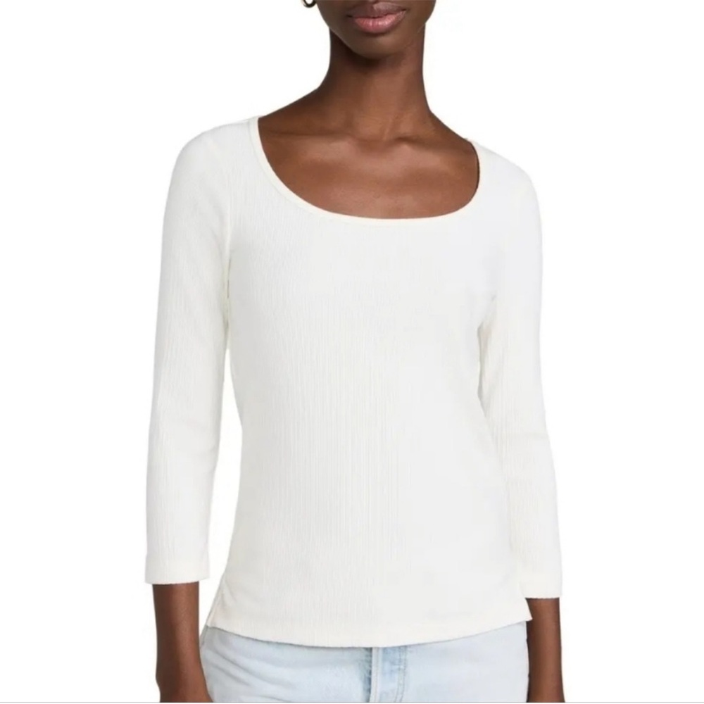 Spanx Long Sleeve Scoop Neck Ribbed Tee Powder White Shirt Sz M NEW